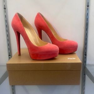 Christian Louboutin Bianca suede platform stilettos / heels, framboise, size 39